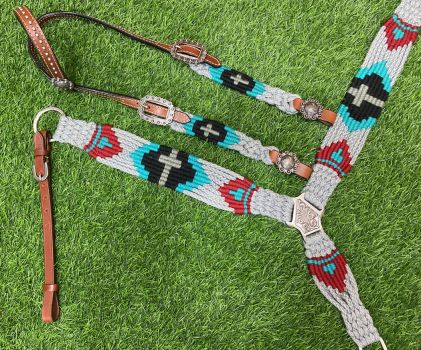 Showman Corded One Ear Headstall and Breast Collar Set - Cross #2